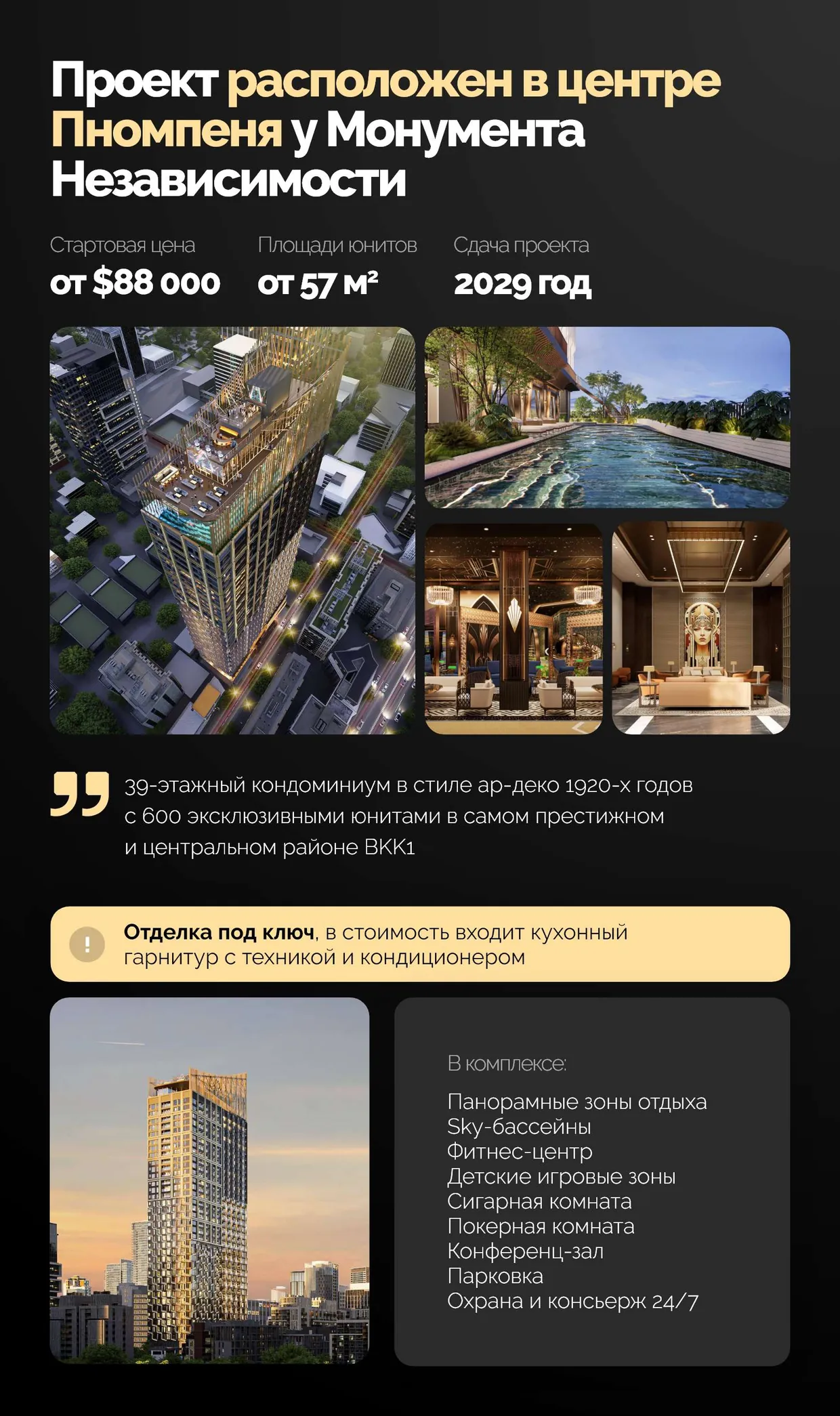 Проект в центре Пномпеня у Монумента Независимости: от $88 000, площади от 57 м², сдача в 2029 году